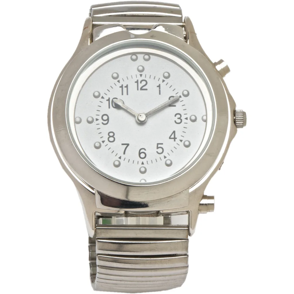 Braille Talking Watch White Face Silver Case and Band