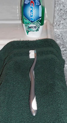 Toothbrush on contrasting washcloth