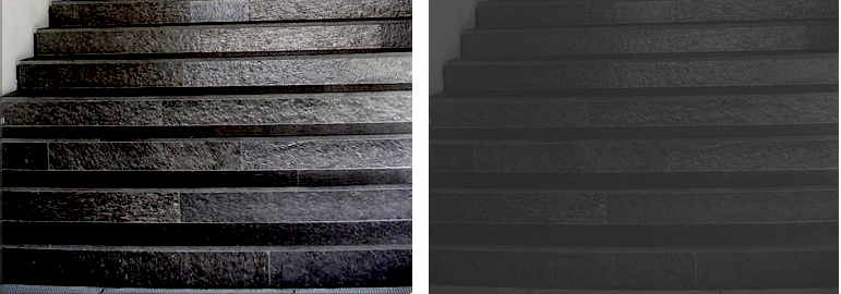 Stairs with high contrast (L) and stairs with low contrast (R). Source: Author.