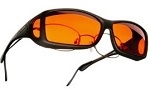 absorptive lenses in amber fit over regular eyeglasses