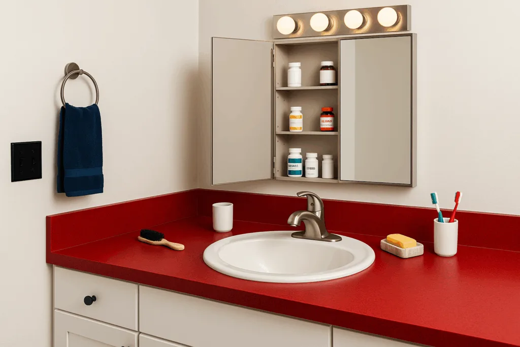 bathtub sink area with contrast in colors