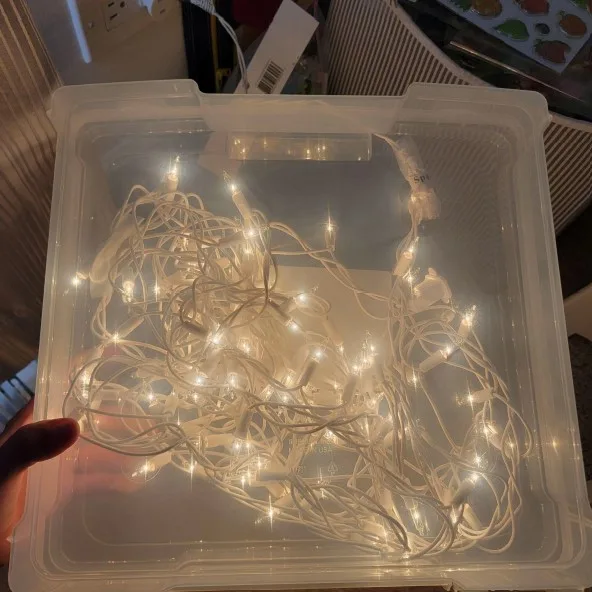 Homemade light box. Christmas lights were put in a clear plastic box.