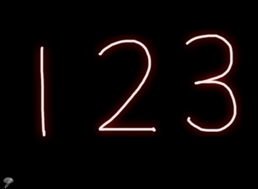 screenshot of the numbers 1, 2, and 3 written with the Glow Draw app.
