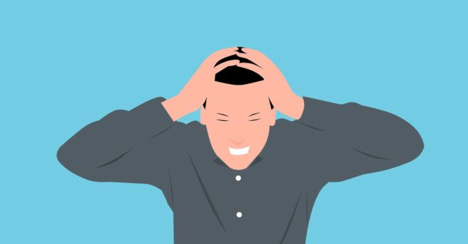 Graphic of individual holding head in frustration