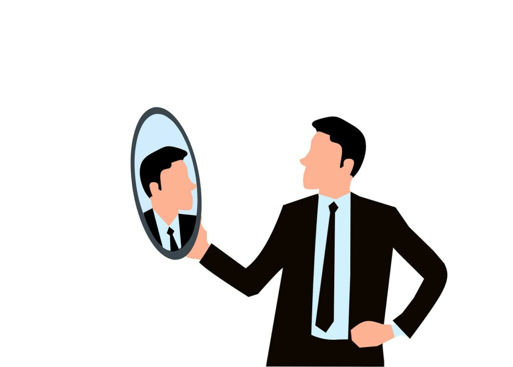 Graphic of individual looking confidently in the mirror