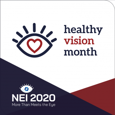 healthy vision month. graphic is eye with heart inside