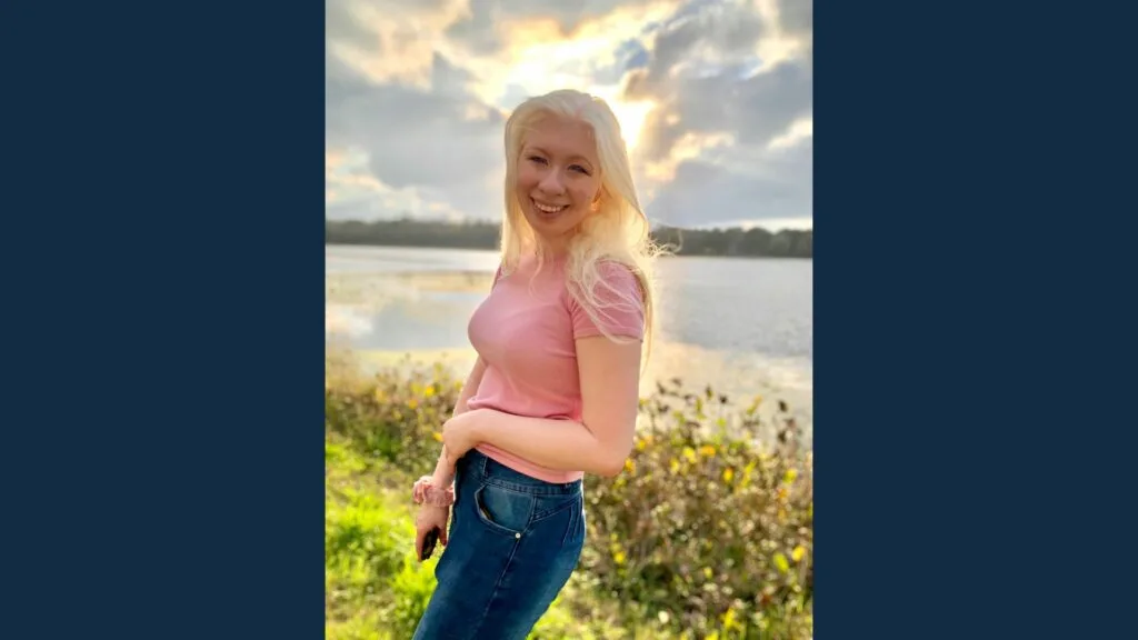 Young adult with fair skin and hair