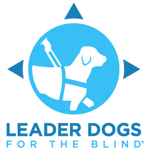 Leader Dog logo--picture of dog in harness with words "Leaders Dogs for the Blind"
