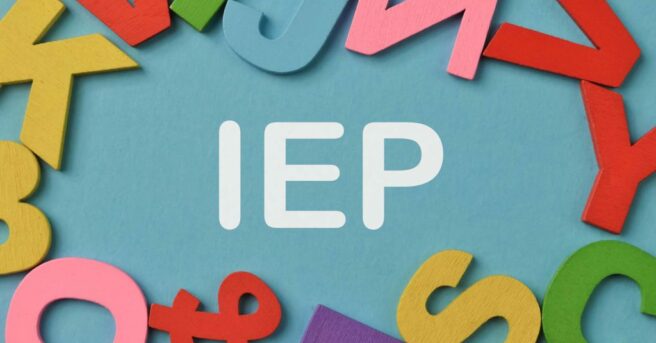 Different letters of the alphabet in a circle around the word IEP
