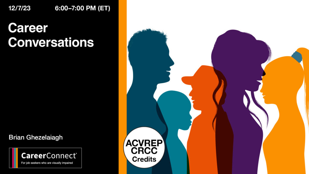 Career Conversations: an interview with Brian Ghezelaiagh, licensed Psychiatrist Date: 12/7/2023  Time (stated in Eastern Time): 6:00 pm  Duration: 1 hour   APH CareerConnect logo ACVREP/CRCC credits available