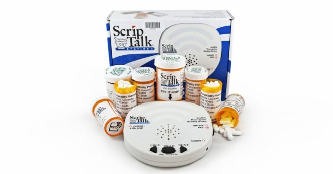 Scrip Talk device with medication bottles