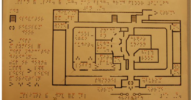 Tactile map of the inside of a building with the key.