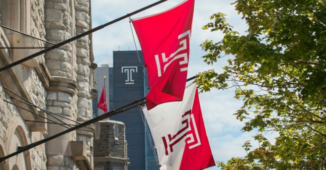 temple university flags outside building