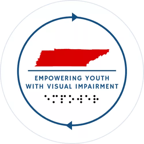 Logo reads Empowering Youth with Visual Impairment with braille underneath