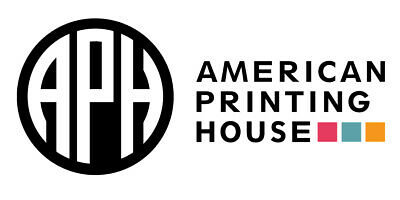APH logo: Black circle containing capitalized letter A, P, H in white with American Pringting house for the bling written in black block lettering to the right. 