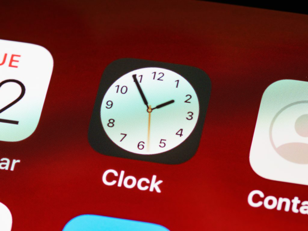 Close up view of the clock app on a smartphone