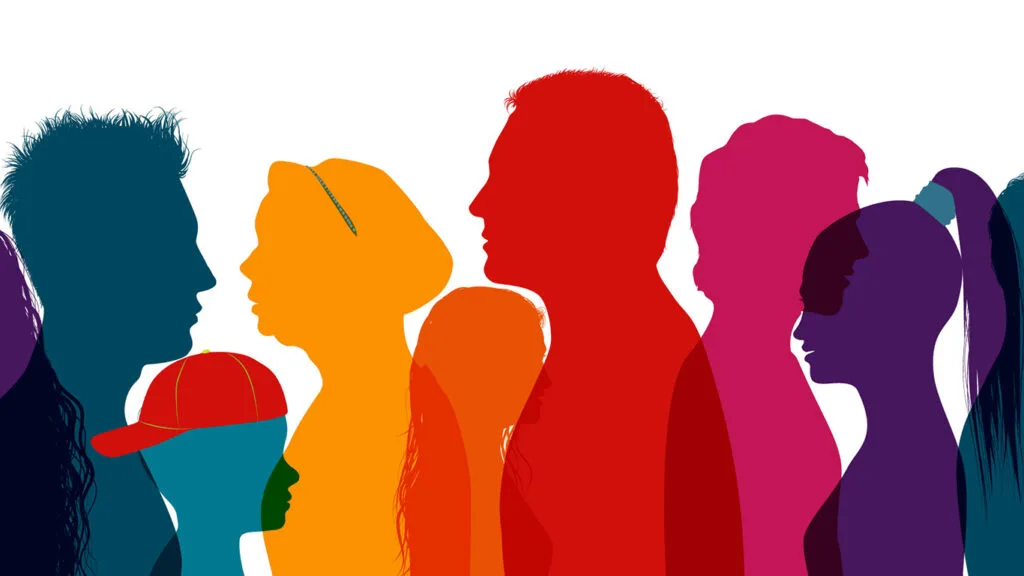 Career Conversations logo. Silhouettes of different people in different colors.