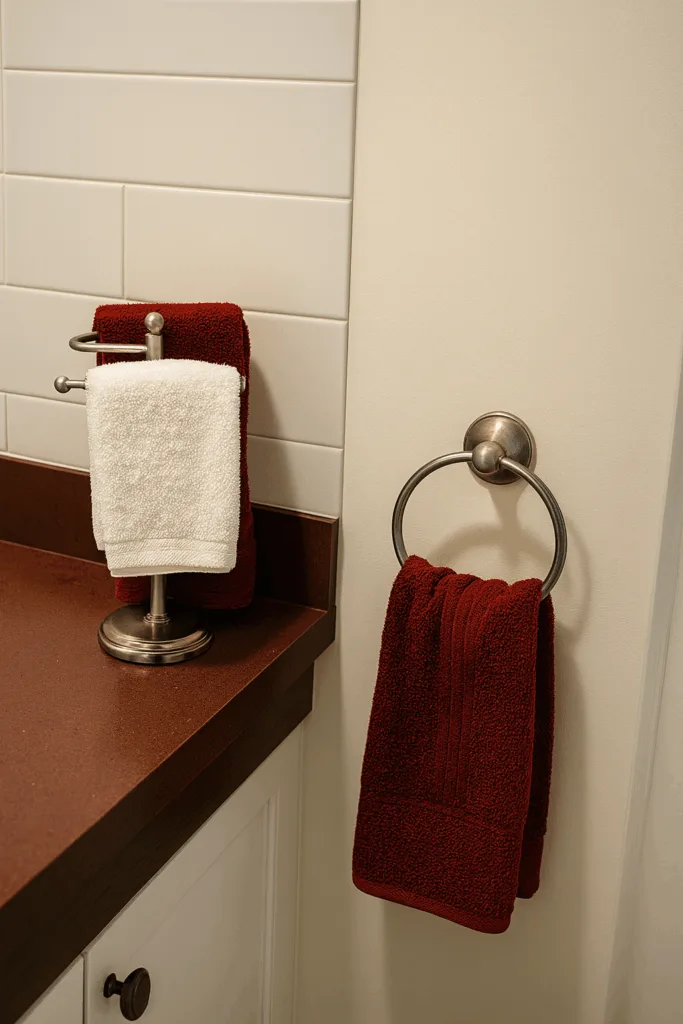contrasting towels in a bathroom