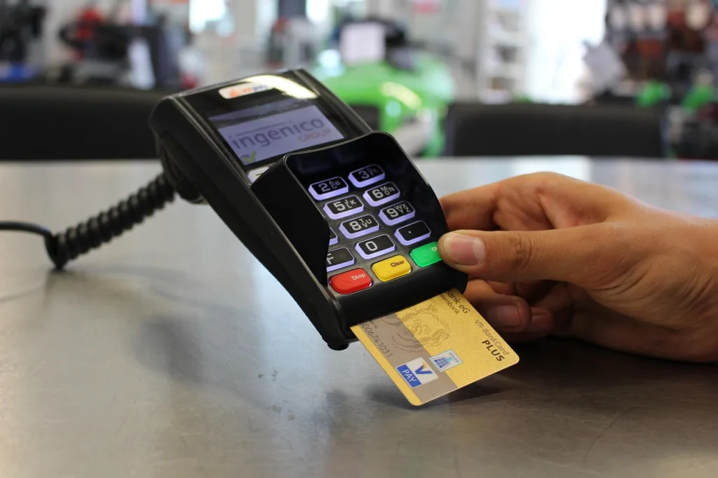 credit card inserted into a portable payment terminal
