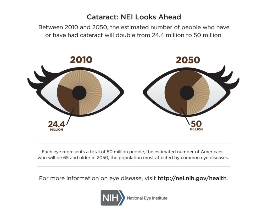 This image is licensed as U.S. Government Works, see https://www.usa.gov/government-works. NEI Graphic Showing Doubling of People with Cataracts Between 2010 and 2050