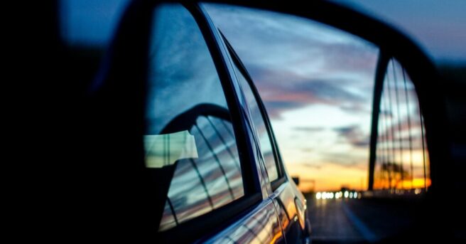 View of Back of Car in Rear View Mirror