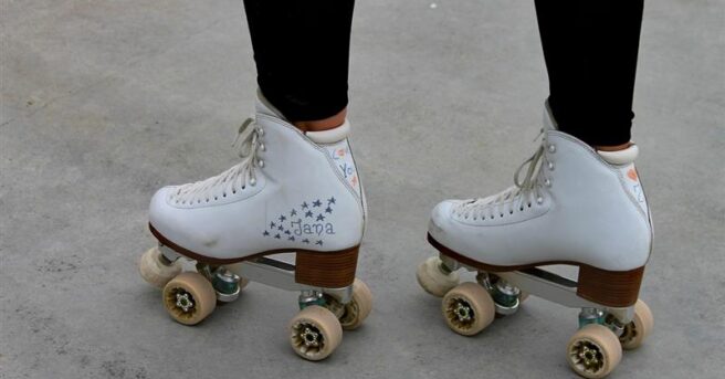 close-up of roller skates on an older child