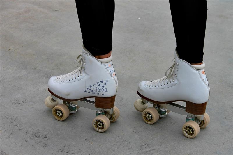 close-up of roller skates on an older child