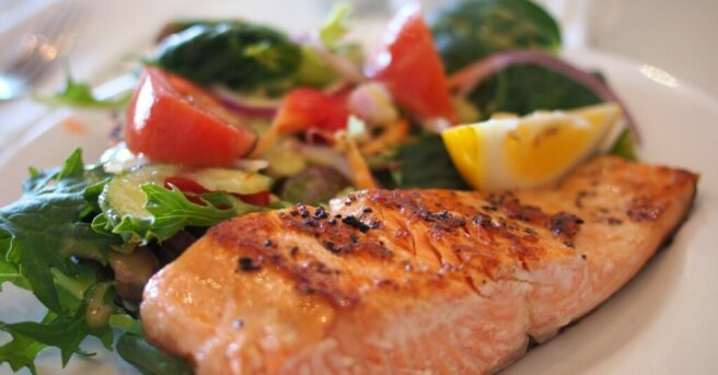 salad and salmon plate