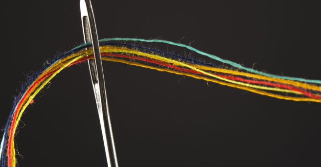 Multiple colored threads in a needle
