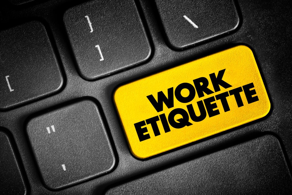close up of keyboard with Work Etiquette on button.